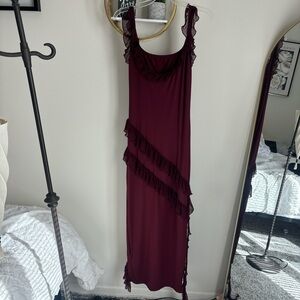 Elegant Burgundy Ruffle Dress